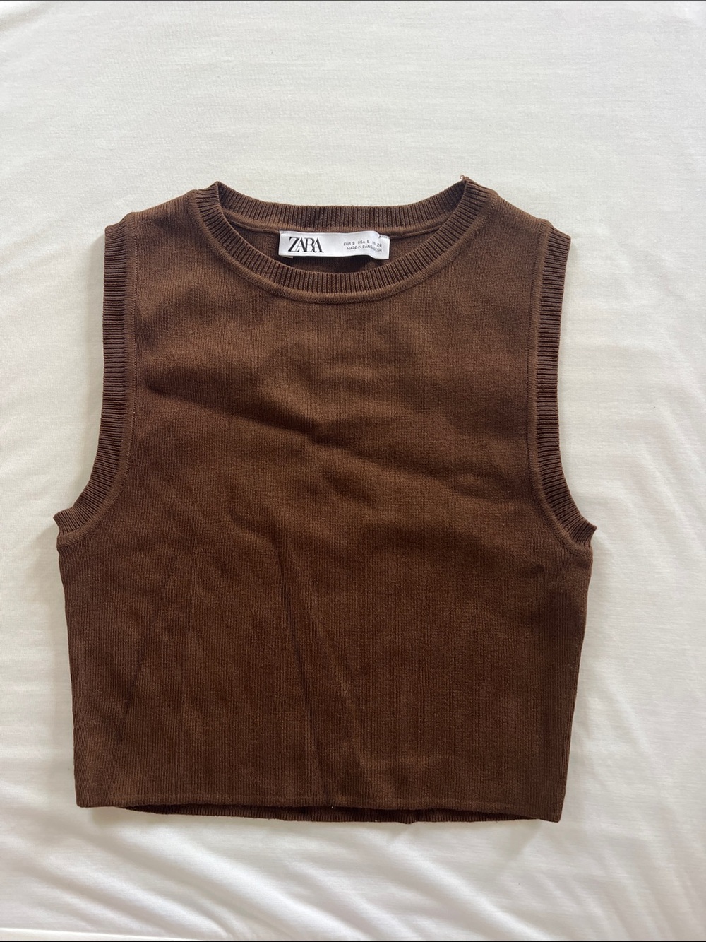 ZARA Brown Sleeveless Knit Crop Tank